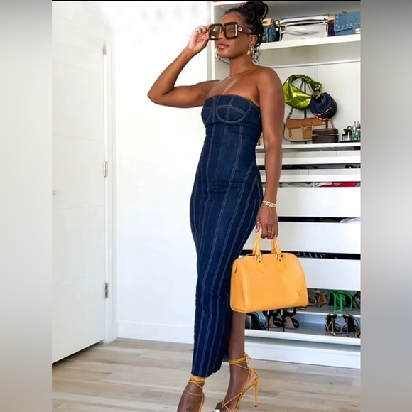 New, Denim Tube Top stretch Dress Summer Backless Sexy Midi Dress - Picture 2 of 15